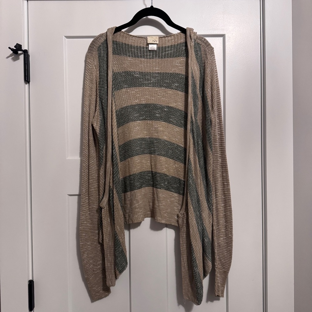 Daytrip Beige and Gray Striped Cardigan Hoodie